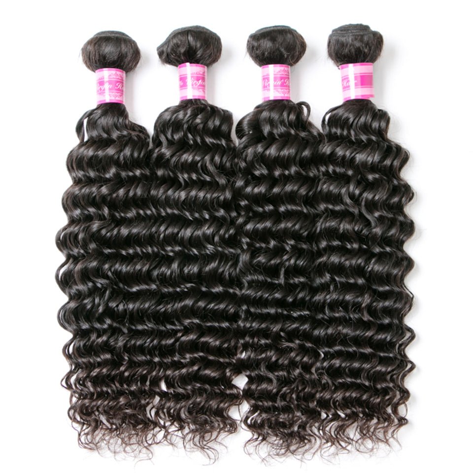 Vanlov Hair-Vanlov Human Hair Bundles Natural Color Deep Wave 4 Bundles 8-34 Inch
