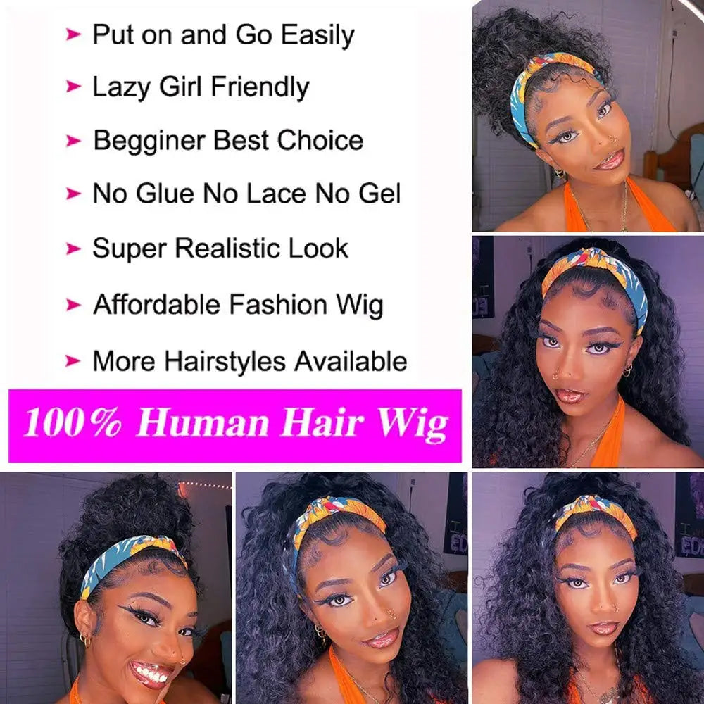 100% human hair headband wigs Puton and Go Easily