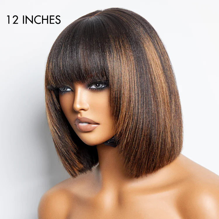 Highlight Bob Straight Bob Middle Part Lace Wig 100% Human Hair for Fashion Women with Bang