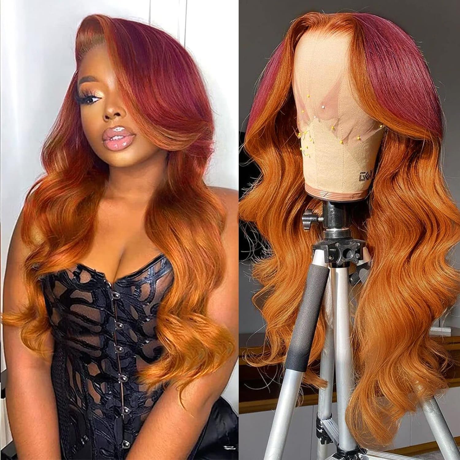 Ombre Red Orange Ginger Wig Lace Front Human Hair 13x4 Highlight Ombre Lace Front Wigs Body Wave Lace Frontal Wig