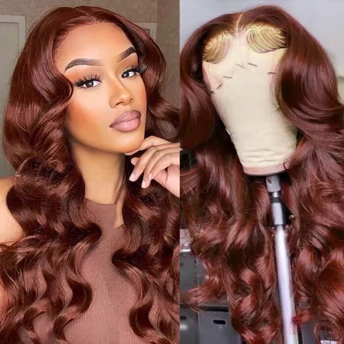#33 Reddish Brown Auburn 13x4/4x4/4x6 HD Transparent Lace Front Wig Body Wave Human Hair Colored Wigs