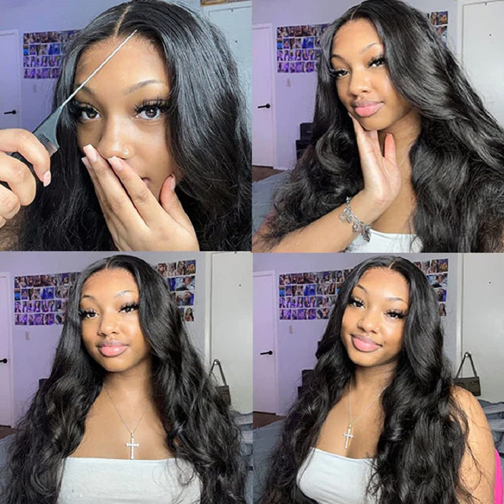 Wear and Go Body Wave Glueless Lace Wigs HD Transparent Human Hair Glueless Lace Wigs Lace Front Wig