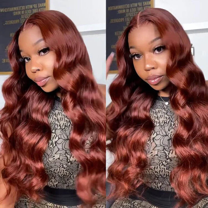 #33 Reddish Brown Auburn 13x4/4x4/4x6 HD Transparent Lace Front Wig Body Wave Human Hair Colored Wigs