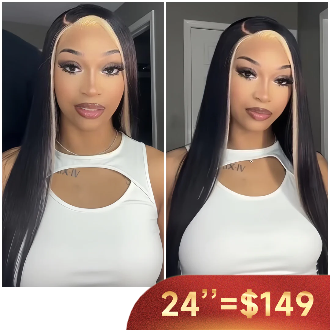 Highlight Blonde Skunk Stripe Wig Human Hair Lace Front Platinum Blonde Lace Front Wigs Human Hair for Black Women Ombre Colored