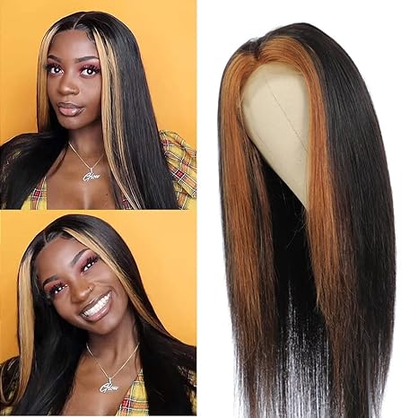 #30/1B Skunk Stripe Wig Highight Ombre Color Wigs Human Hair Lace Front Colored Wigs Human Hair Lace Front Wig