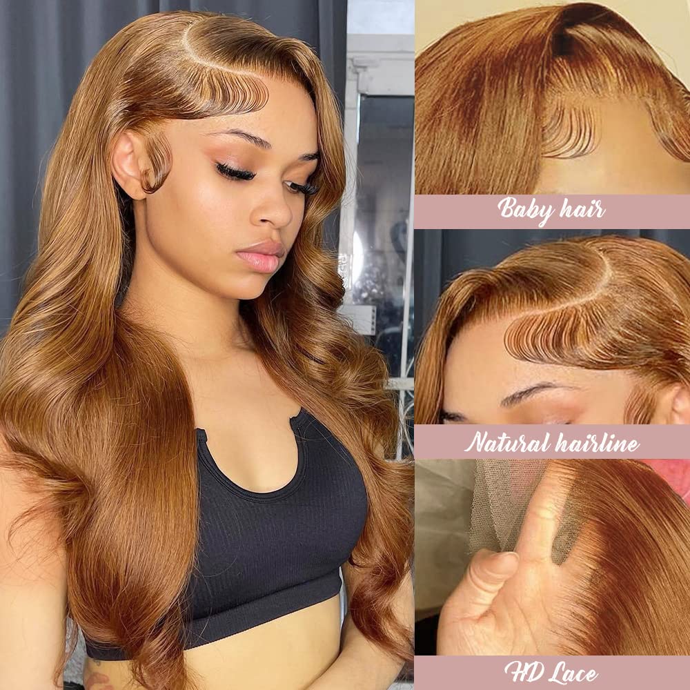 #30 Light  Brown 13x4/4x4/4x6 HD Transparent Lace Front Wig Body Wave Human Hair Colored Wigs