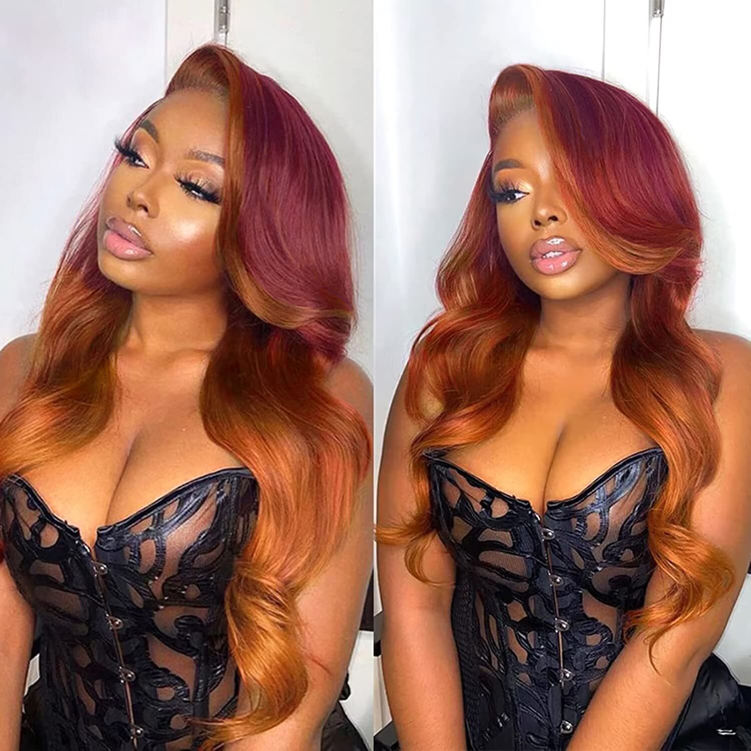 Ombre Red Orange Ginger Wig Lace Front Human Hair 13x4 Highlight Ombre Lace Front Wigs Body Wave Lace Frontal Wig