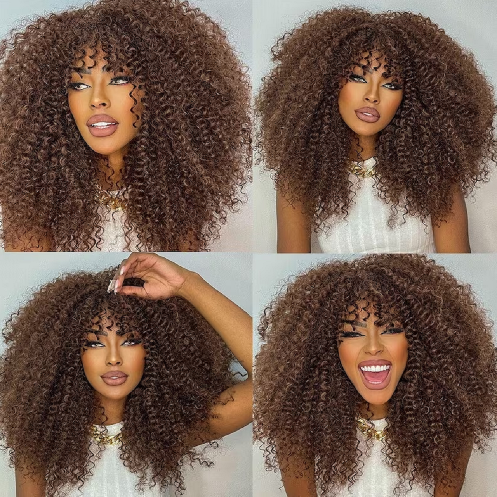 Brown Afro Kinky Curly Wig  Brazilian Virgin Short Curly Human Hair Wigs for Black Women