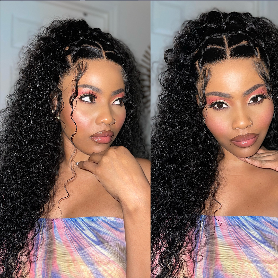 Vanlov Water Wave  Lace Front Wig Natural Black Water Curly