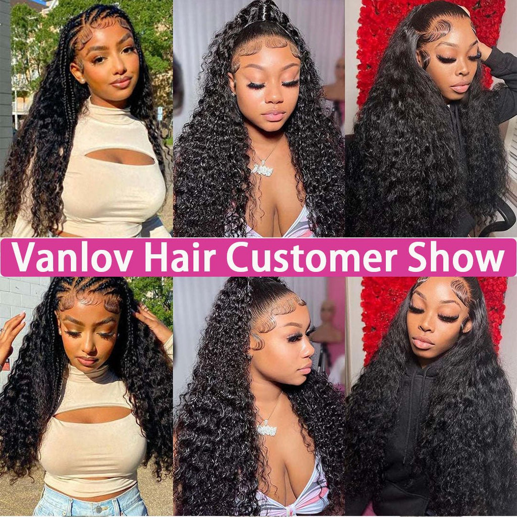 Vanlov Hair-Deep Curly Wave Glueless Lace Wig Wear and Go Glueless Wig Pre Cut Lace Closure Wigs with natural Hairline Beginner Friendly