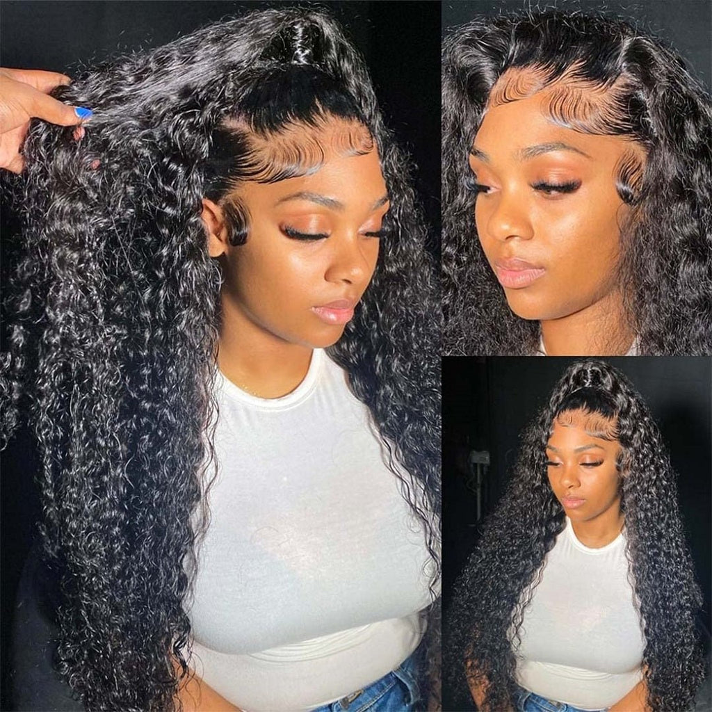 Vanlov Hair-Deep Curly Wave Glueless Lace Wig Wear and Go Glueless Wig Pre Cut Lace Closure Wigs with natural Hairline Beginner Friendly