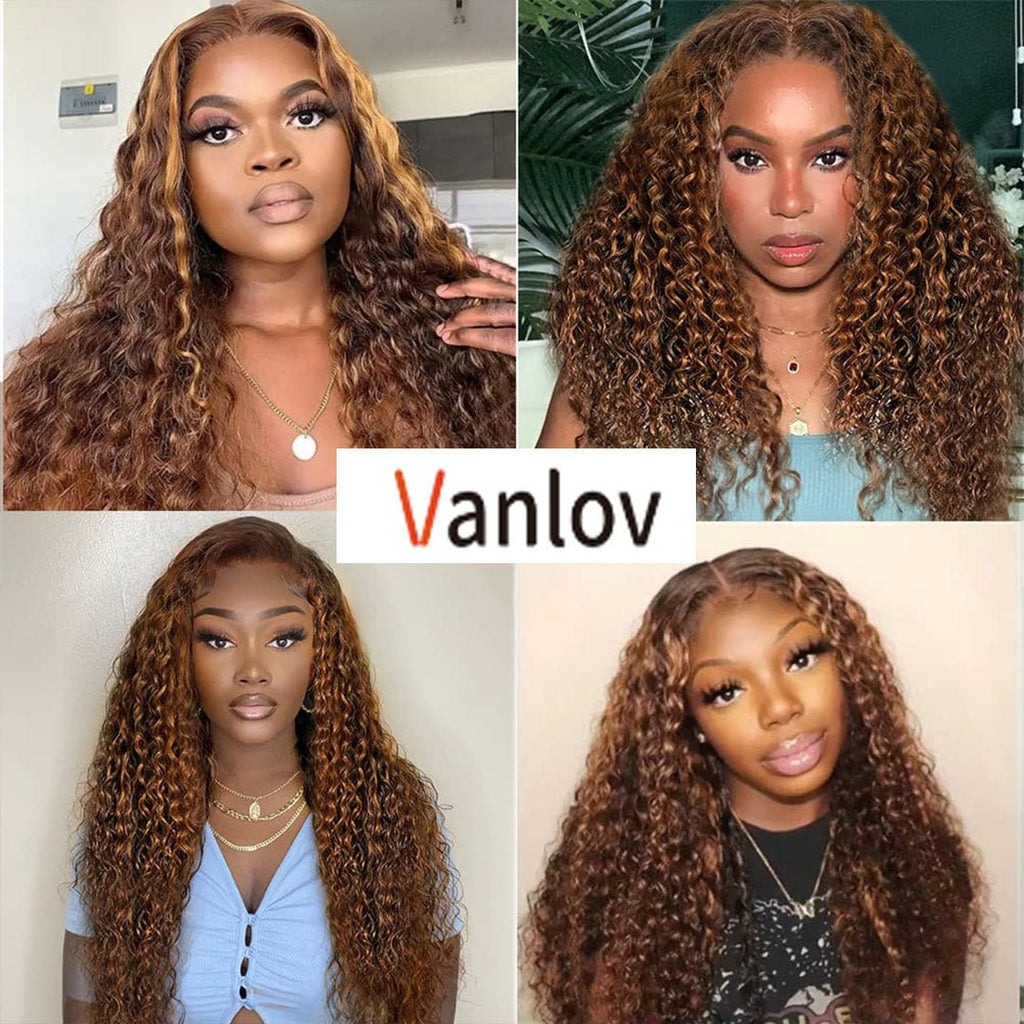 Vanlov Hair-HD Transprent Glueless Lace Wig Highlight Water Wave Wigs Human Hair Wear and Go Glueless Wigs Glueless