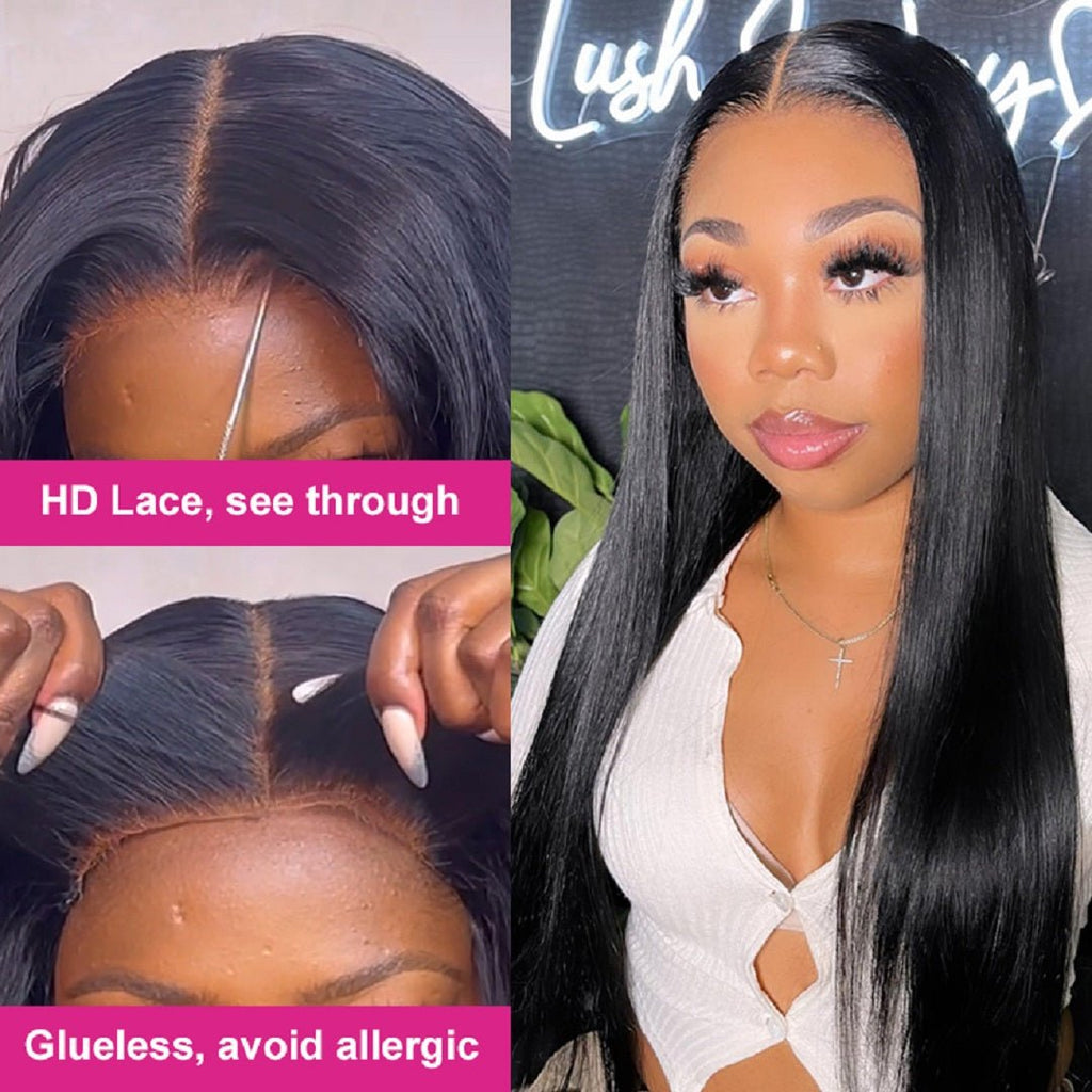 Vanlov Hair-HD Transprent Lace Wig Wear and Go Glueless Lace Wig Straight Wigs Human Hair 100% Human Hair