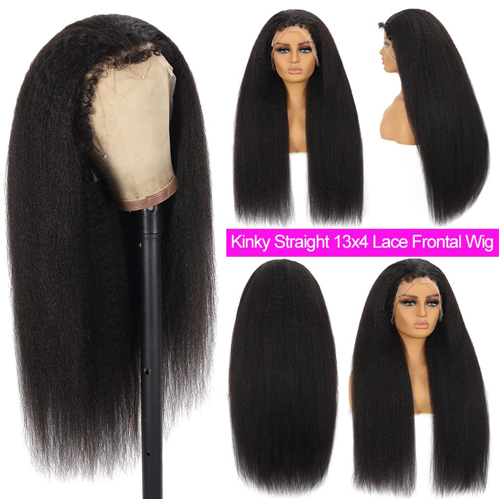 Vanlov Hair-Kinky Straight Lace Front Wigs Human Hair with natural Hairline 100% Unpreocess Virgin Human Hair High Density