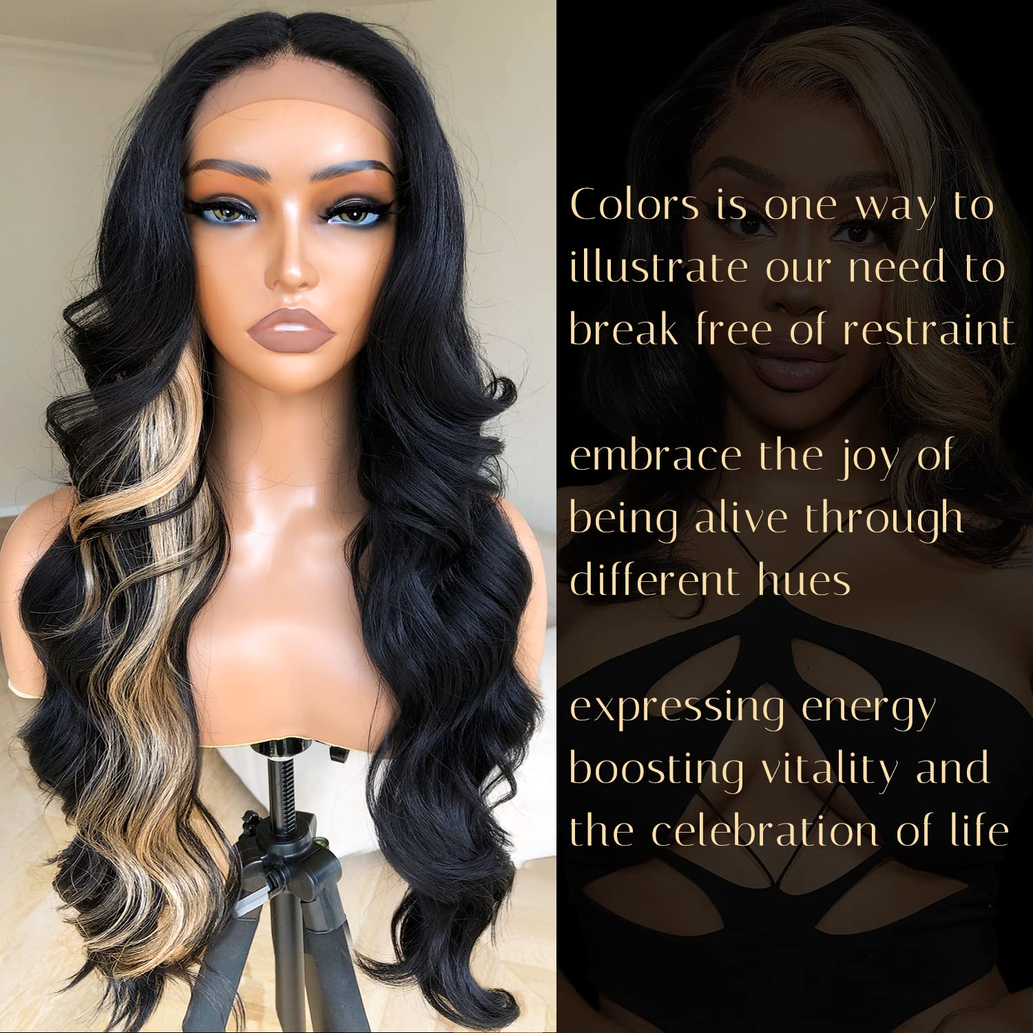 Vanlov Hair-lackSwern Skunk Strip Wigs, Blonde Skunk Strip Body Wave Lace Front Wigs Pre Plucked, Glueless Lace Wigs for Black Women