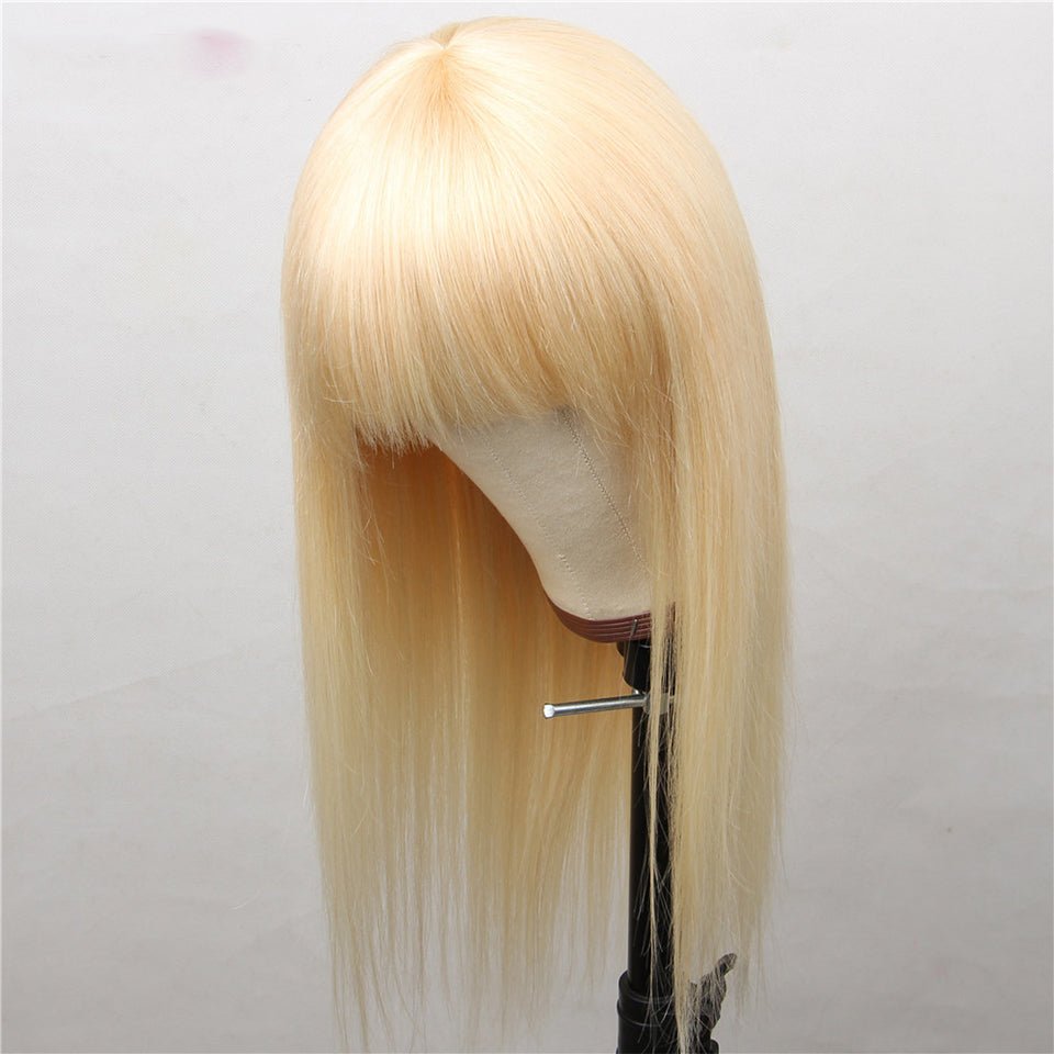 Vanlov Hair-Straight 8-30 Inch 613 Blonde Human Hair Wig With Bangs Malaysian Virgin Human Hair wigs