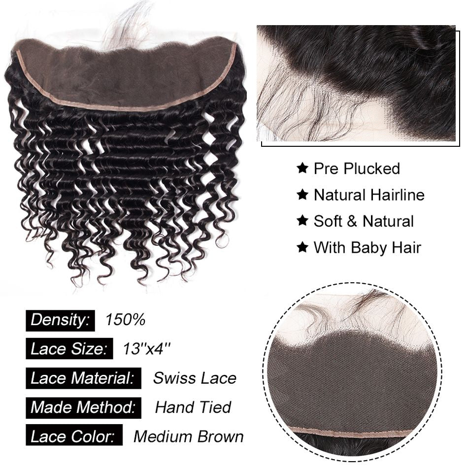 Vanlov Hair-Vanlov 12A Grade Virgin Hair 4 Bundles With 13X4 Lace Frontal Deep Curly Wave Natural Black