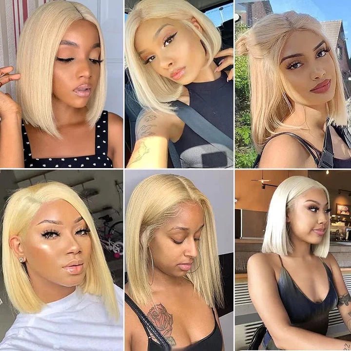 Vanlov Hair-Vanlov 613 Blonde Color Straight Short Bob Wig HD Lace Front Wigs Can Be Dyed 150%-180% Density
