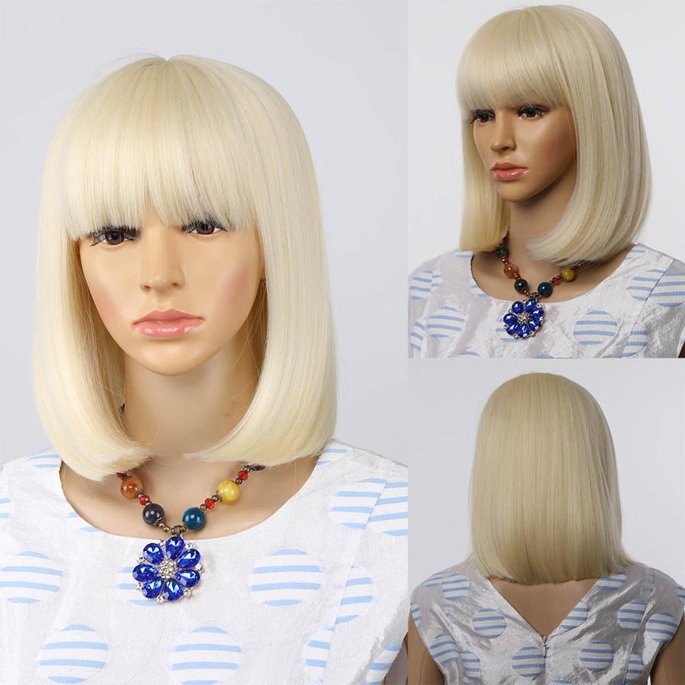 Vanlov Hair-Vanlov 613 Blonde Straight Short Bob Wig With Bangs Human Hair Wigs Fringe Wig Human Hair Wigs For Women