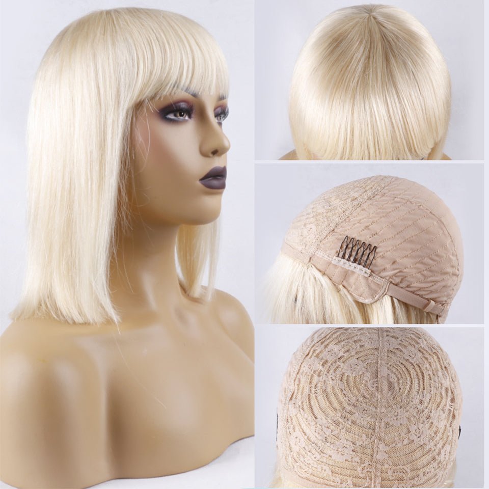 Vanlov Hair-Vanlov 613 Blonde Straight Short Bob Wig With Bangs Human Hair Wigs Fringe Wig Human Hair Wigs For Women