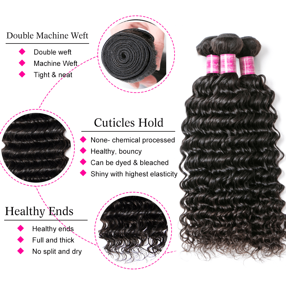 Vanlov Hair-Vanlov Deep Wave 4 Bundles With 13X4 Lace Frontal Pre Plucked With Baby Hair