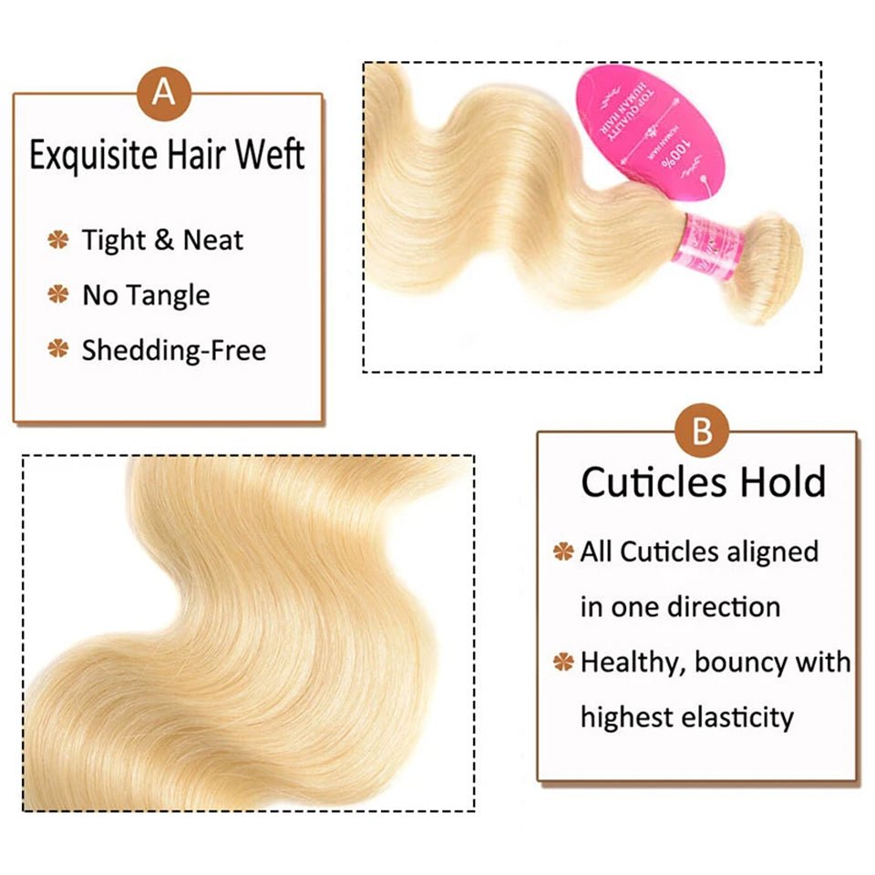 Vanlov Hair-Vanlov Hair 100% Virgin Human Hair 613 Blonde 3 Bundles Body Wave