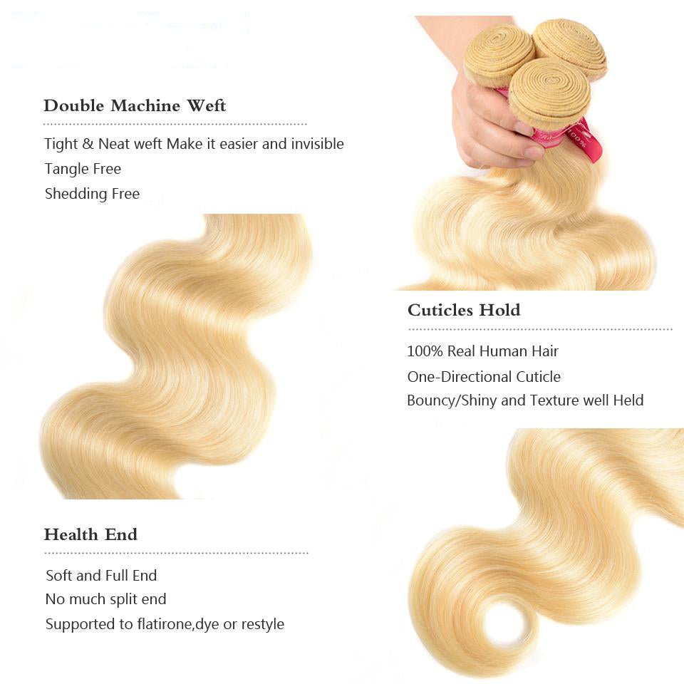 Vanlov Hair-Vanlov Hair 100% Virgin Human Hair 613 Blonde 3 Bundles Body Wave