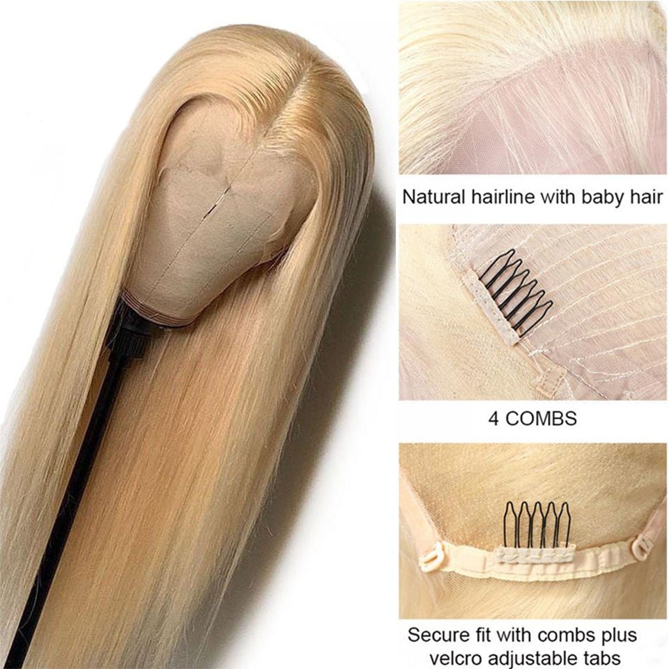 Vanlov Hair-Vanlov Hair 180% Density Virgin Human Hair 613 blonde Straight 13X4 Lace Front Wig