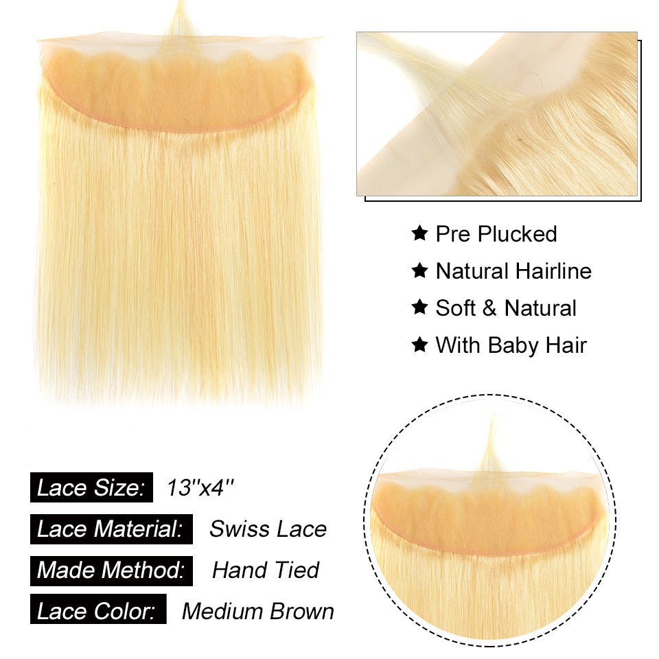 Vanlov Hair-Vanlov Hair 4 Bundles With 13X4 Lace Frontal Straight Virgin Human Hair 613 Blonde