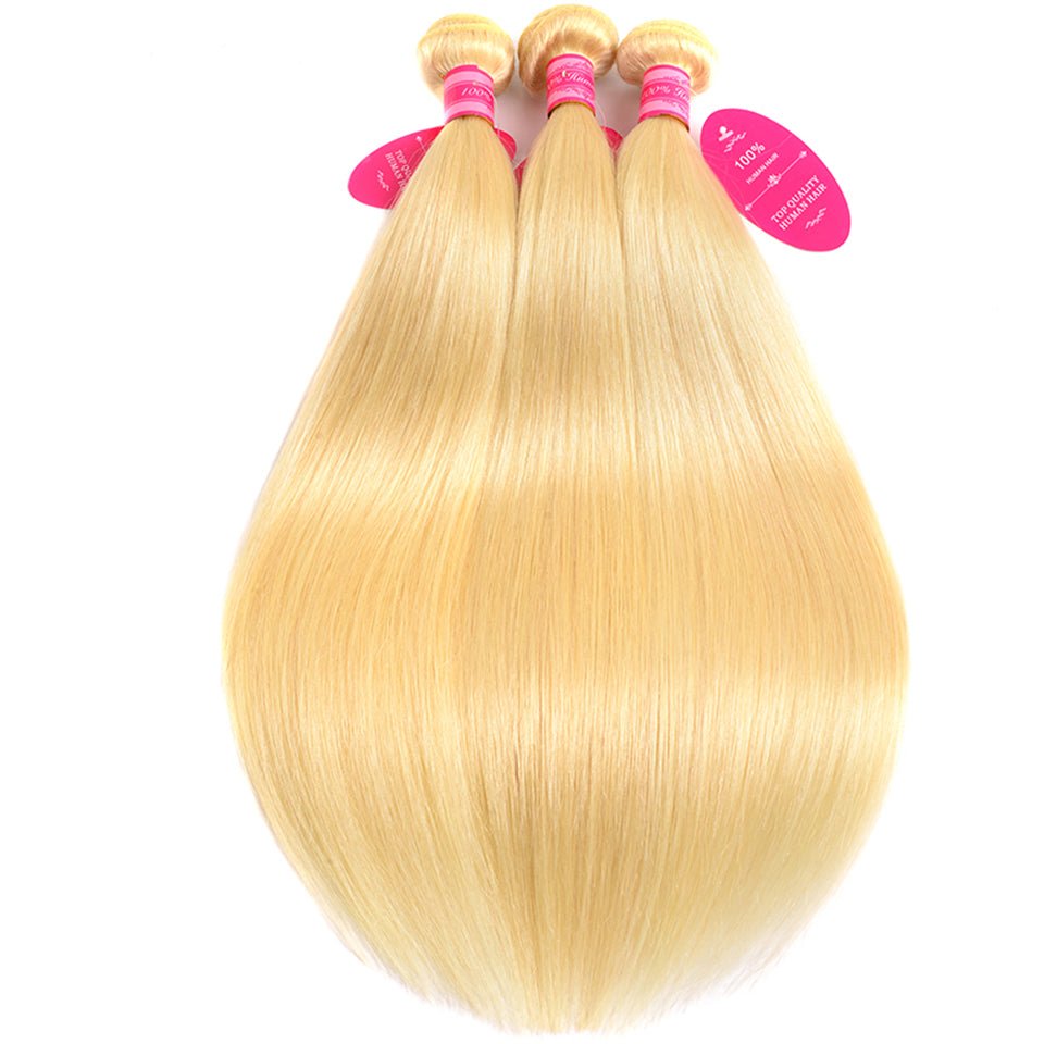 Vanlov Hair-Vanlov Hair 613 Blonde Straight Virgin Human Hair 3 Bundles With Closure