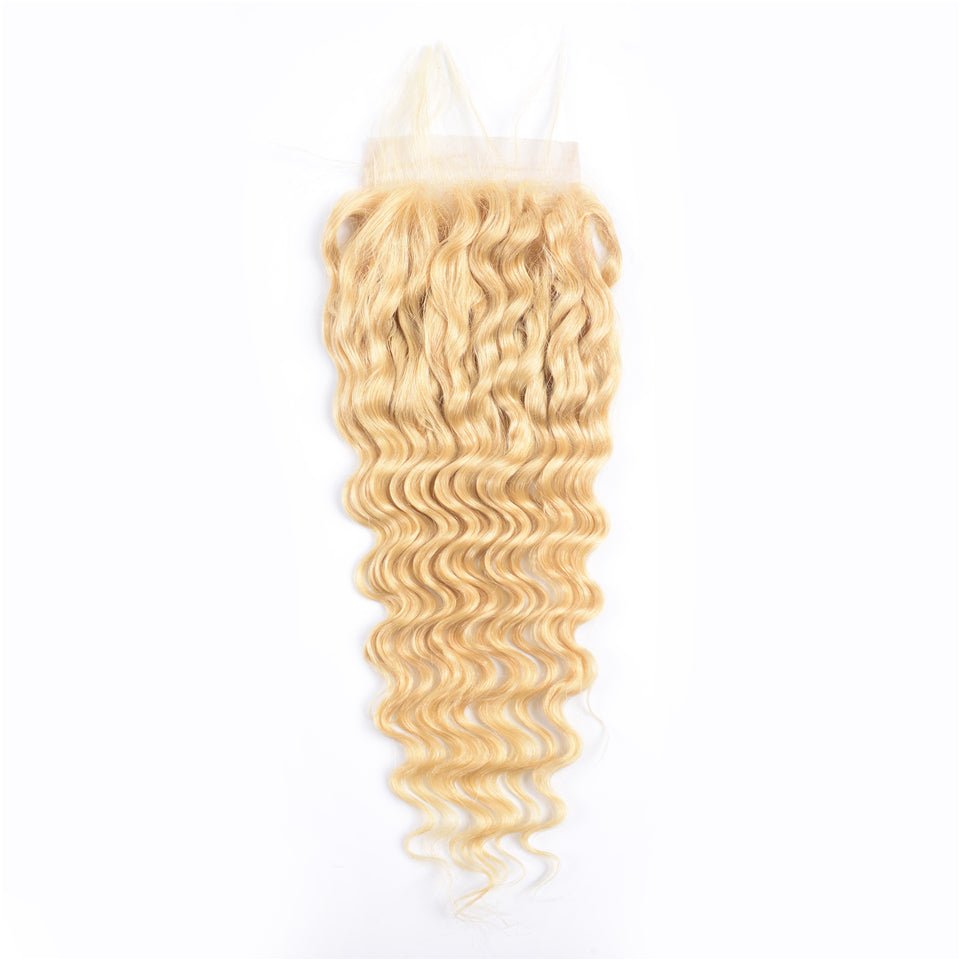 Vanlov Hair-Vanlov Hair 613 Blonde Virgin Human Hair 4X4 Closure Deep Wave
