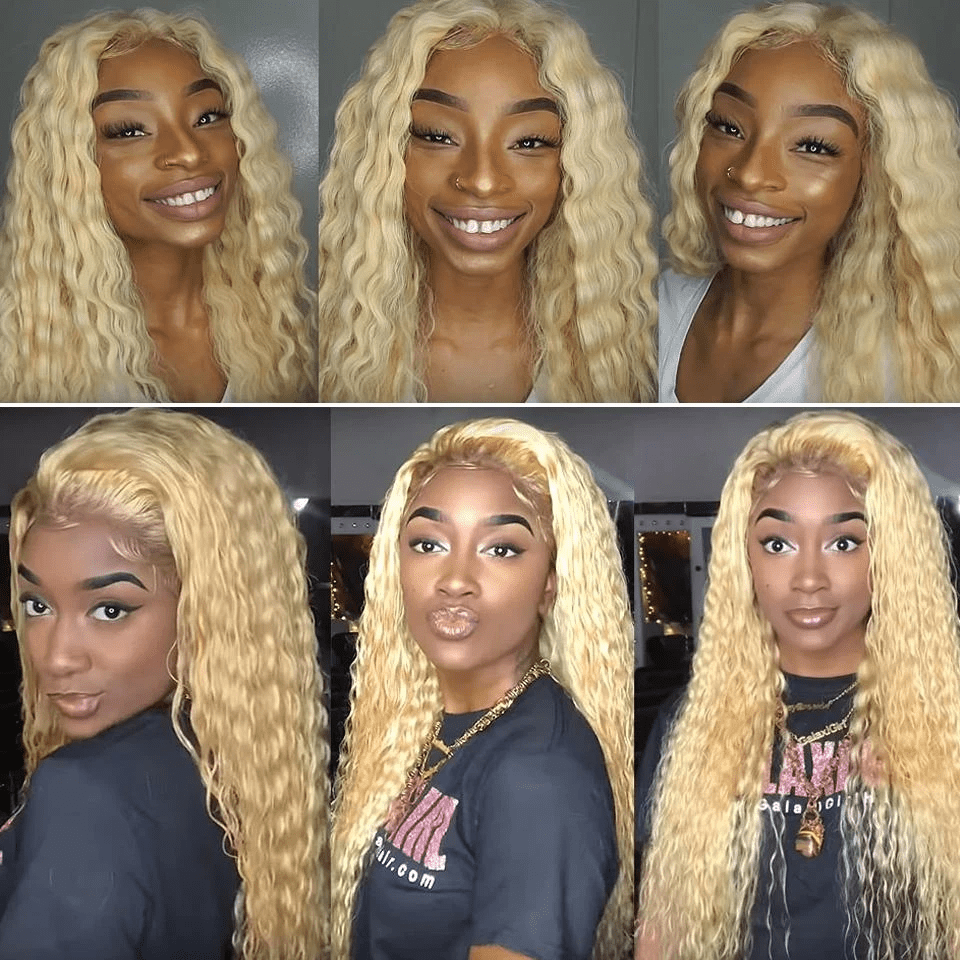 Vanlov Hair-Vanlov Hair 613 Blonde Water Wave Lace Front Wig 180% Density Human Hair Wigs
