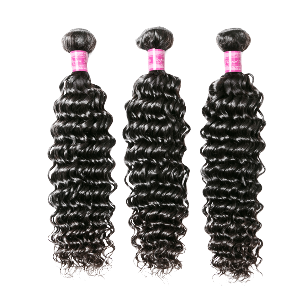 Vanlov Hair-Vanlov Hair 8-28 Virgin Human Hair Deep Wave Human 3 Bundles Natural Black