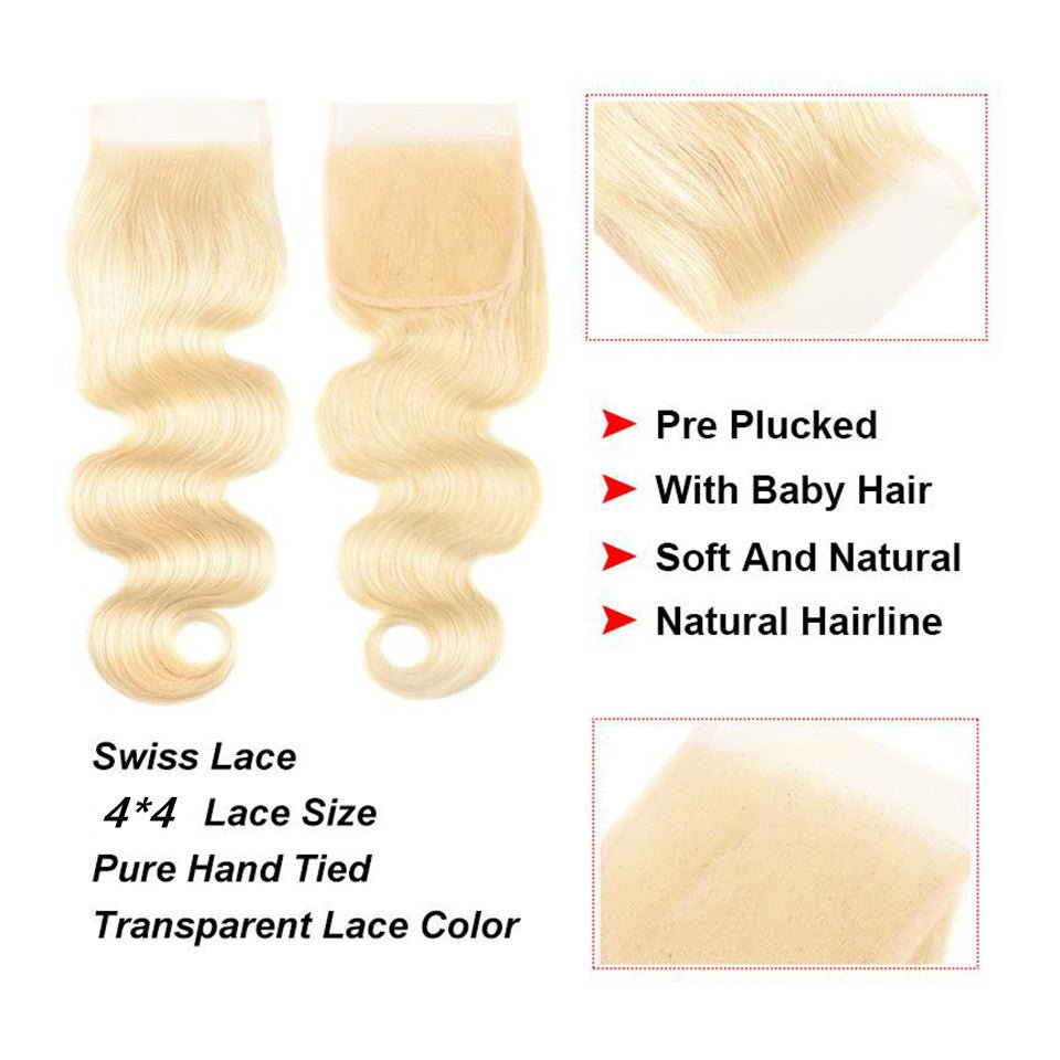 Vanlov Hair-Vanlov Hair Body Wave 613 Blonde 4X4 Closure Virgin Hair Free Part