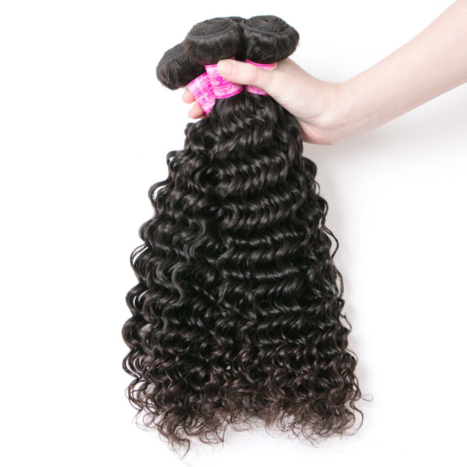 Vanlov Hair-Vanlov Hair Deep Curly 3 Bundles With 13X4 Frontal Natural Color Easy Dyed