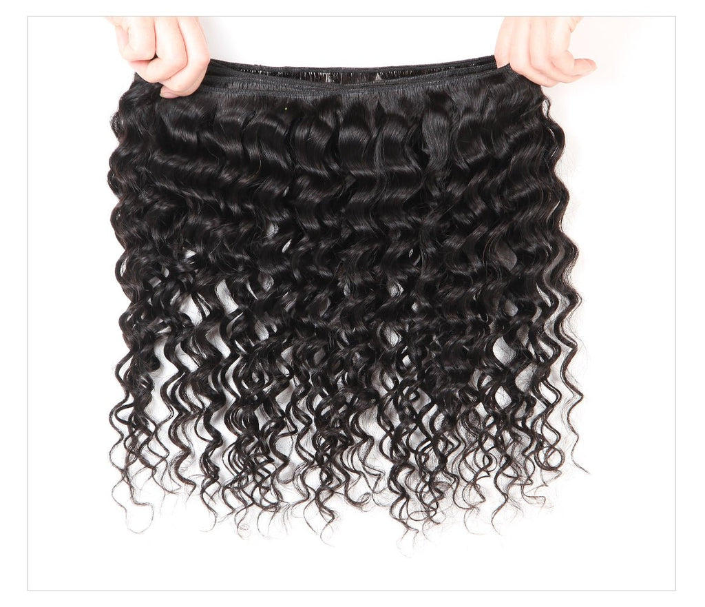 Vanlov Hair-Vanlov Hair Deep Curly Virgin Hair 3 Bundles With Closure Natural Black