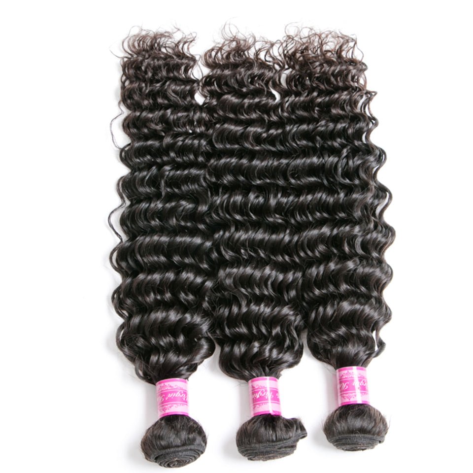 Vanlov Hair-Vanlov Hair Deep Wave 3 Bundles With 4X4 Closure Mongolian Virgin Human Hair