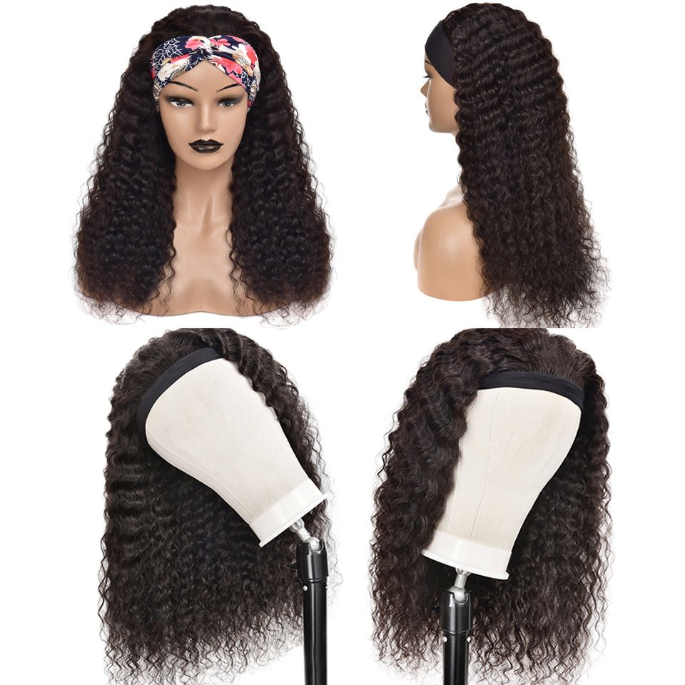 Vanlov Hair-Vanlov Hair Deep Wave Virgin Human Hair Wigs Headband Wig 150% Density Scarf Wig