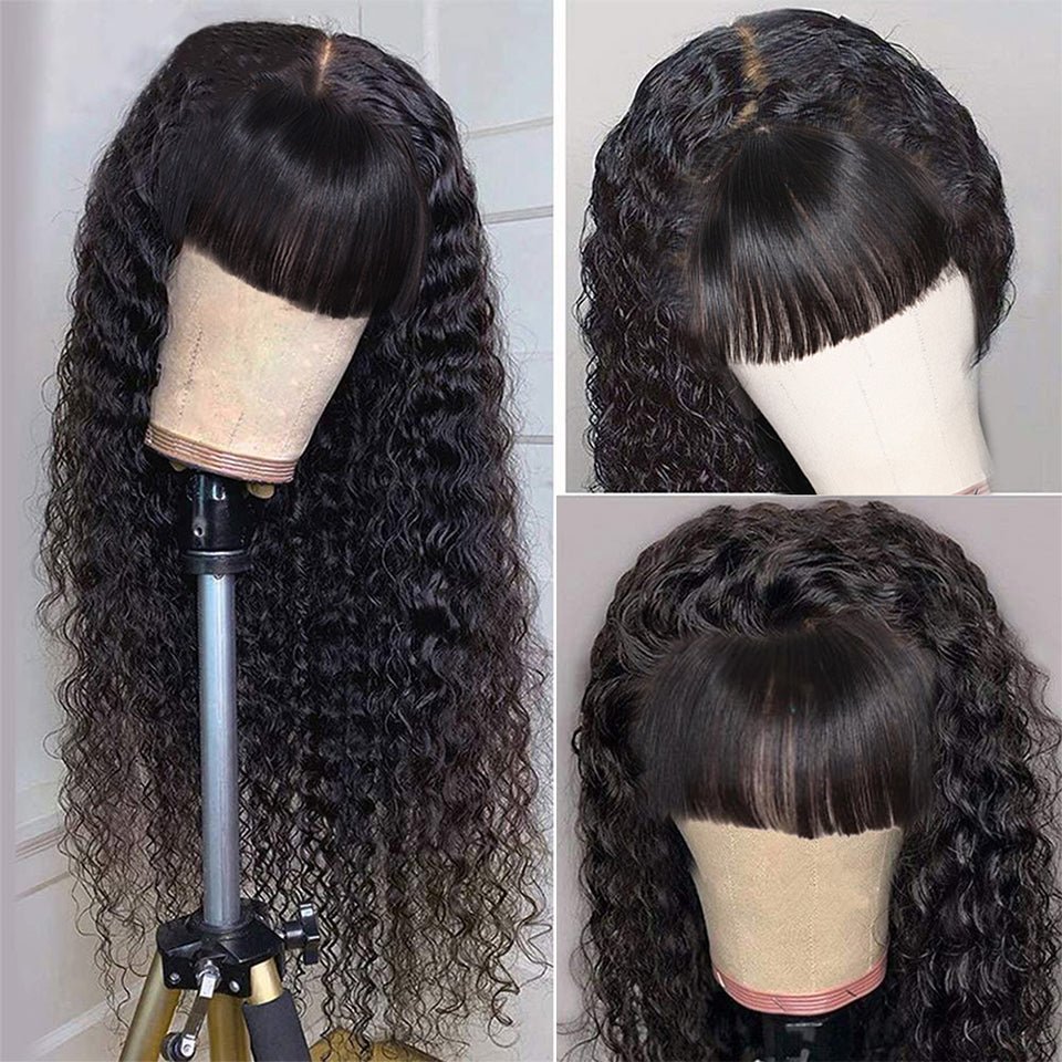 Vanlov Hair-Vanlov Hair Human Hair Wig With Baby Hair Water Wave Curly Machine Wigs 150% Density Wig