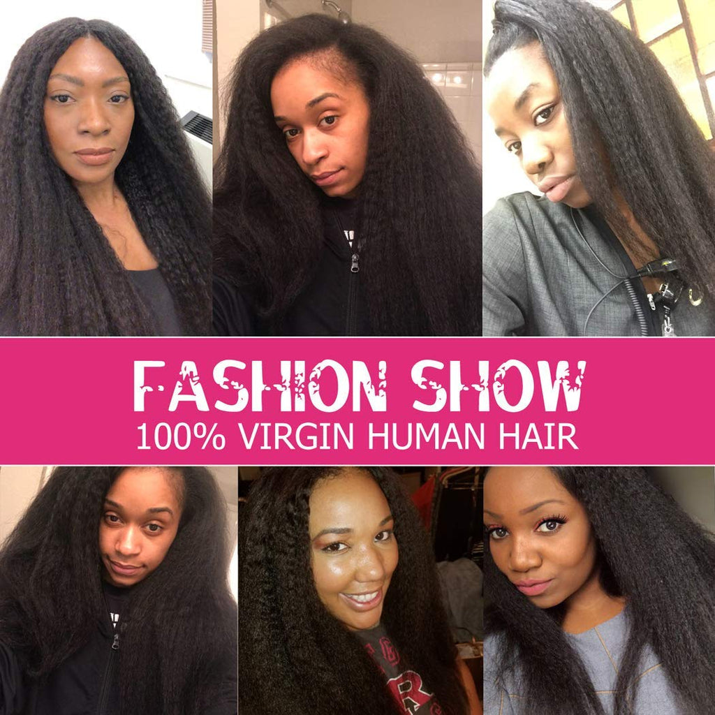 Vanlov Hair-Vanlov Hair Kinky Straight 3 Bundles With 13X4 Frontal Natural Black Virgin Human Hair