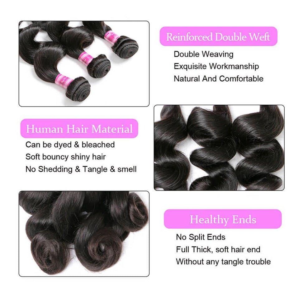 Vanlov Hair-Vanlov Hair Loose Wave 4 Bundles Natural Black Easy Dyed And Bleached