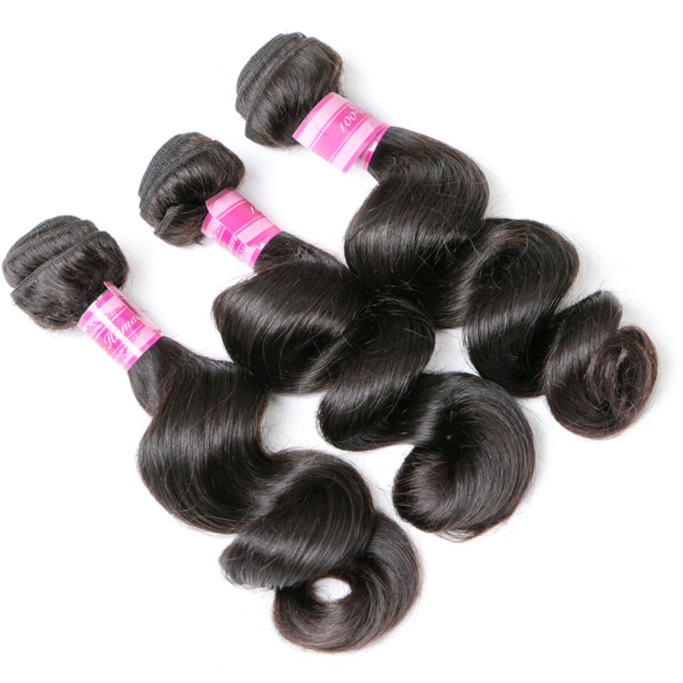 Vanlov Hair-Vanlov Hair Loose Wave virgin Human Hair 3 Bundles Natural Black
