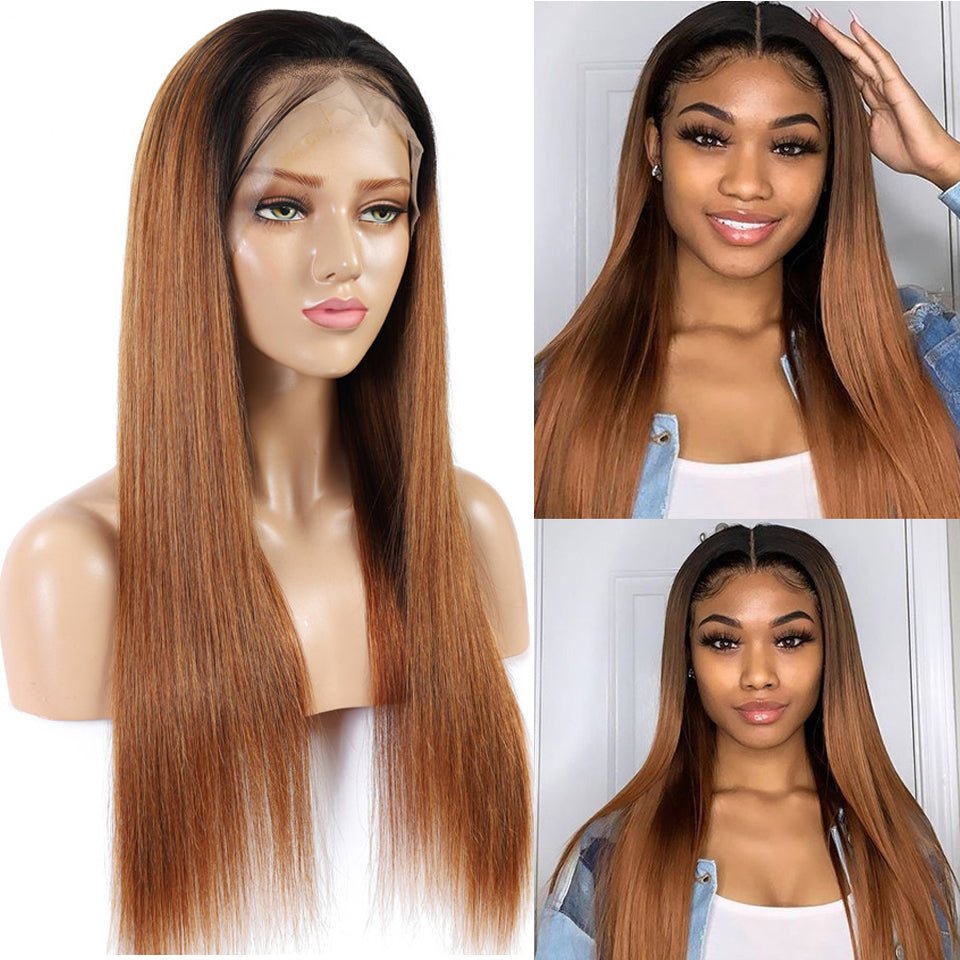 Vanlov Hair-Vanlov Hair Straight 13x4 Lace Front Human Hair Wigs T1B/30 Ombre Hair Wig For Women