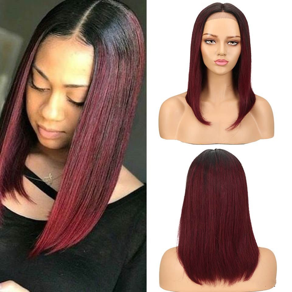 Vanlov Hair-Vanlov Hair Straight 13x4/13x6 Lace Front Human Hair Wigs T1B/99j Red Ombre Hair Wig For Women 24 Inch