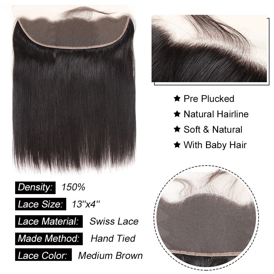 Vanlov Hair-Vanlov Hair Straight 3 Bundles With 13X4 Frontal Natural Black Virgin Human Hair