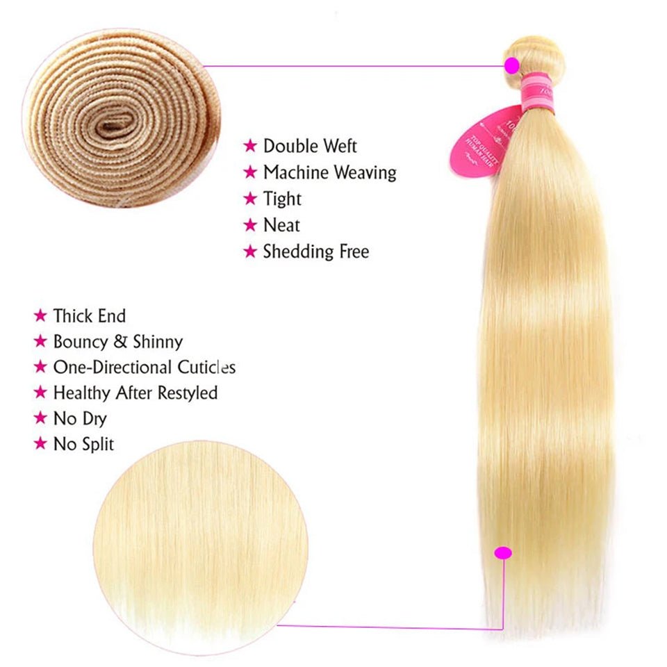Vanlov Hair-Vanlov Hair Straight 4 Bundles 100% Virgin Human Hair 613 Blonde