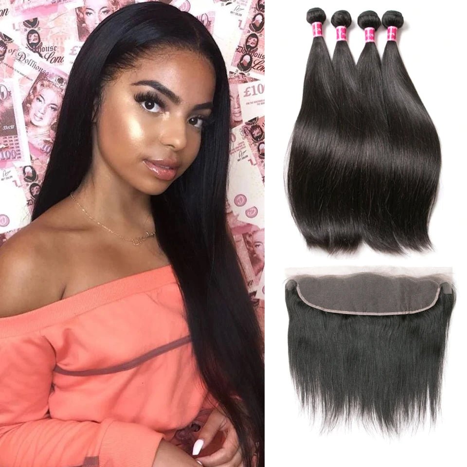 Vanlov Hair-Vanlov Hair Straight 4 Bundles With 13X4 Lace Frontal Affordable For Women