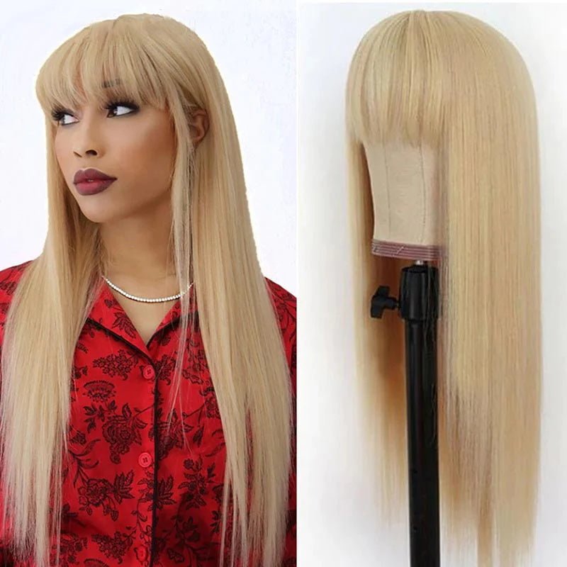 Vanlov Hair-Vanlov Hair Straight Human Hair Wigs With Bangs 613 Blonde Hair Glueless Wigs Brazilian Hair