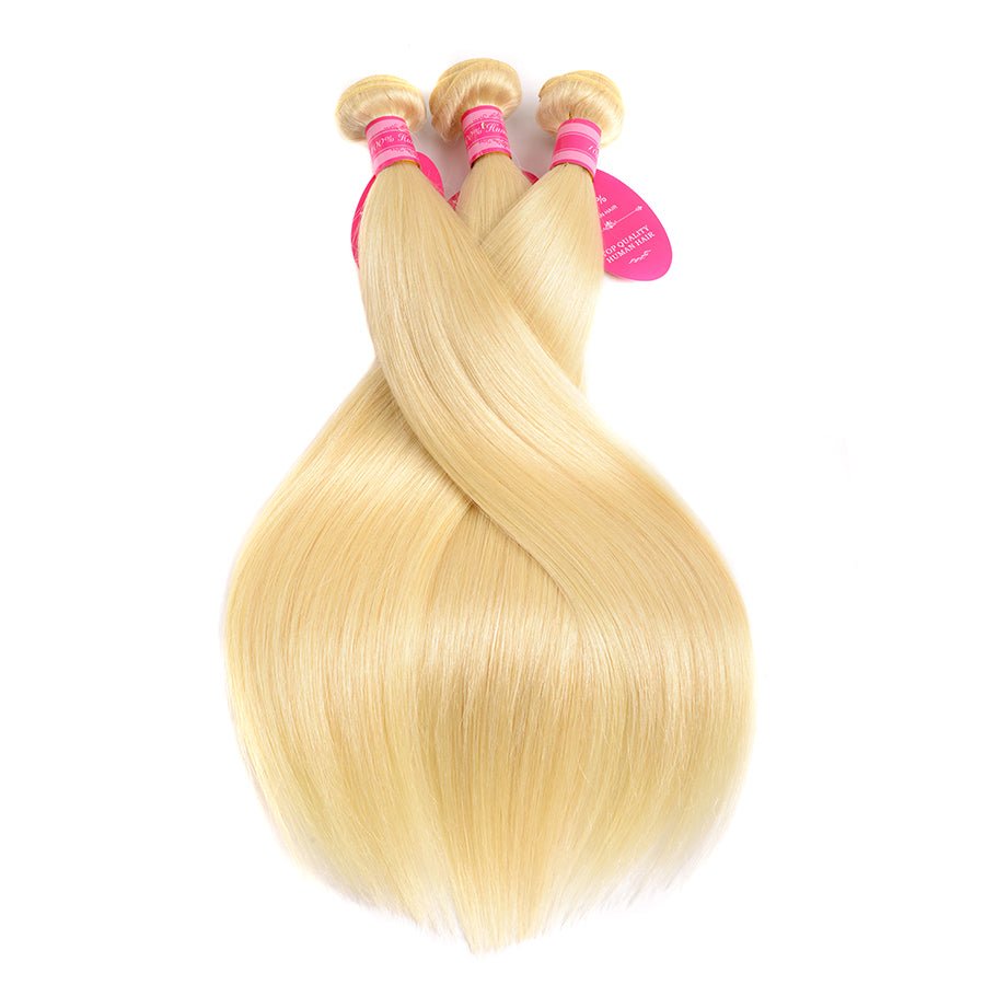 Vanlov Hair-Vanlov Hair Straight Virgin Human Hair 3 Bundles With 13X4 Frontal 613 Blonde