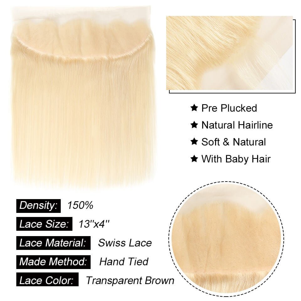 Vanlov Hair-Vanlov Hair Straight Virgin Human Hair 3 Bundles With 13X4 Frontal 613 Blonde
